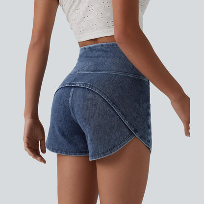 【Creator’S Pick】Halara Flex High Waisted Tummy Control Curved Hem Skinny Denim Casual Shorts with Pockets