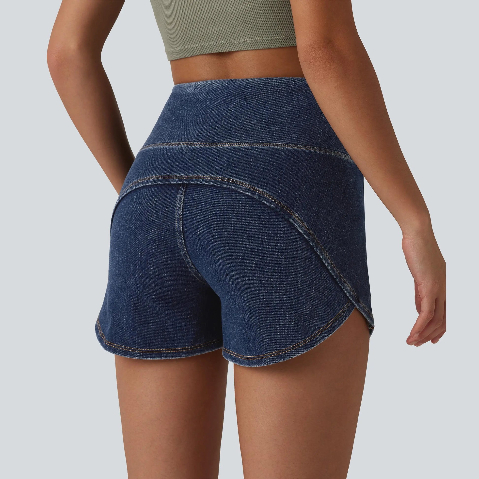 【Creator’S Pick】Halara Flex High Waisted Tummy Control Curved Hem Skinny Denim Casual Shorts with Pockets