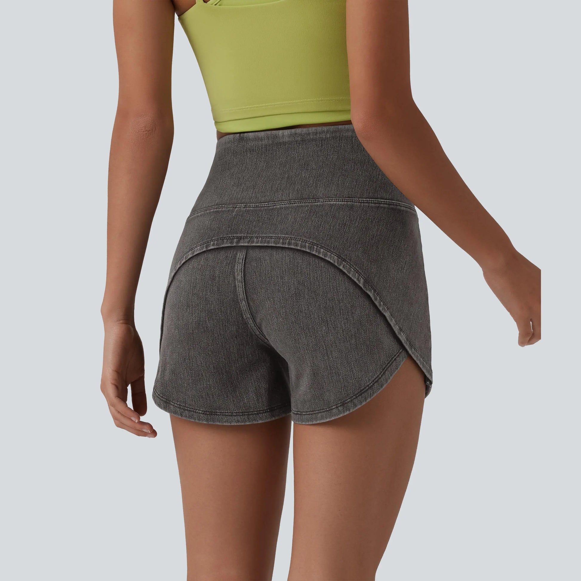 【Creator’S Pick】Halara Flex High Waisted Tummy Control Curved Hem Skinny Denim Casual Shorts with Pockets